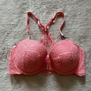 Victoria Secret Plaid Lace Push Up Bra Sz 34D Pink Velvet‎ straps NWT